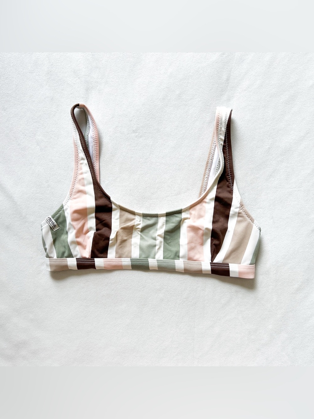 Rhythm Striped Bikini Top in Olive, Blush & Cream - XS